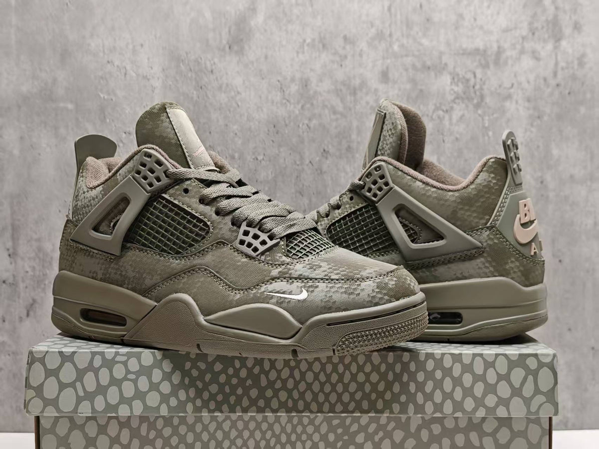 Air Jordan 4 Retro "Military Mamba" Custom Olive Black Basketball Shoes (EU 36–47.5, Half Sizes)