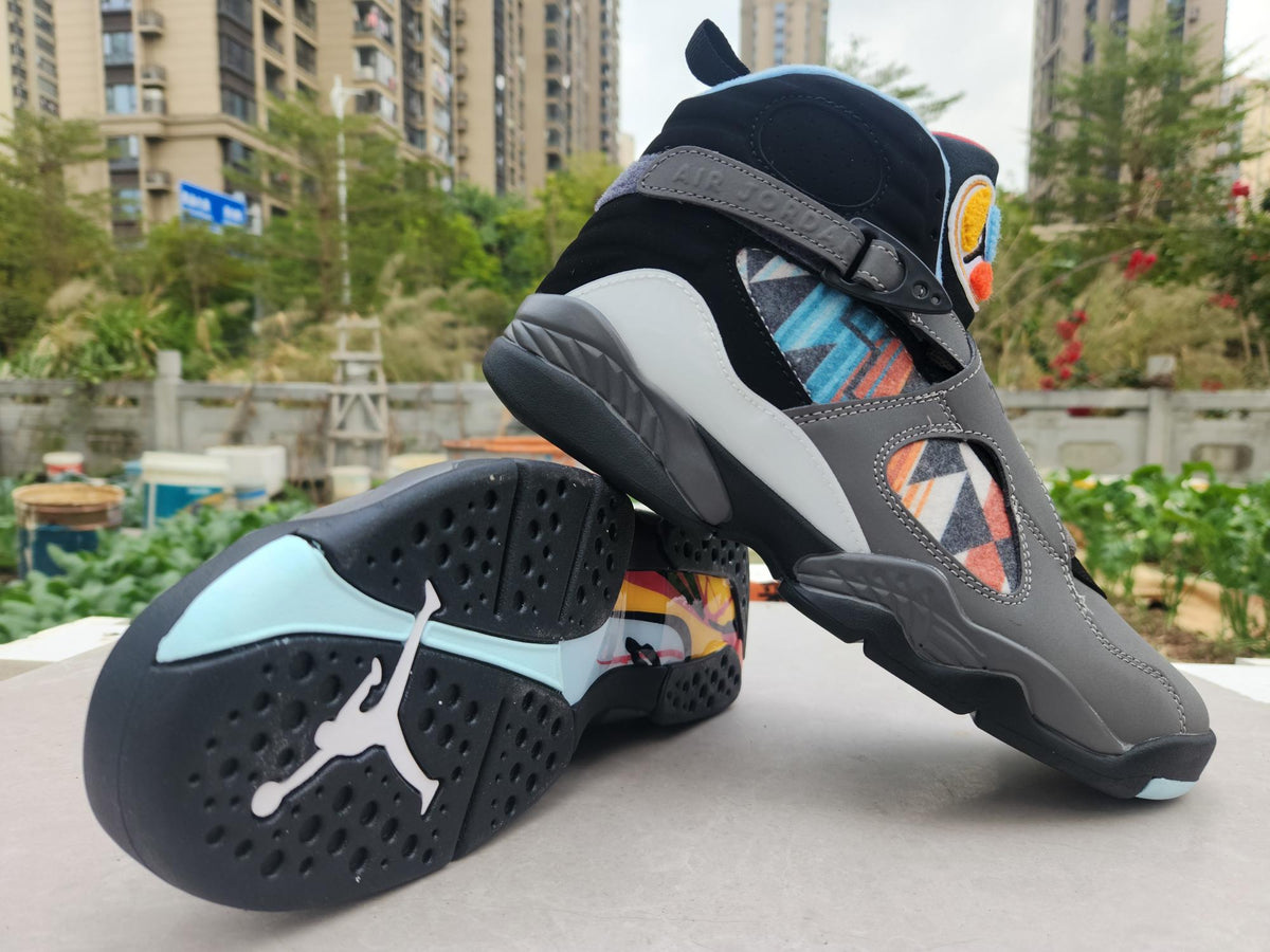 Air Jordan 8 Grey Black and Jade Sneakers