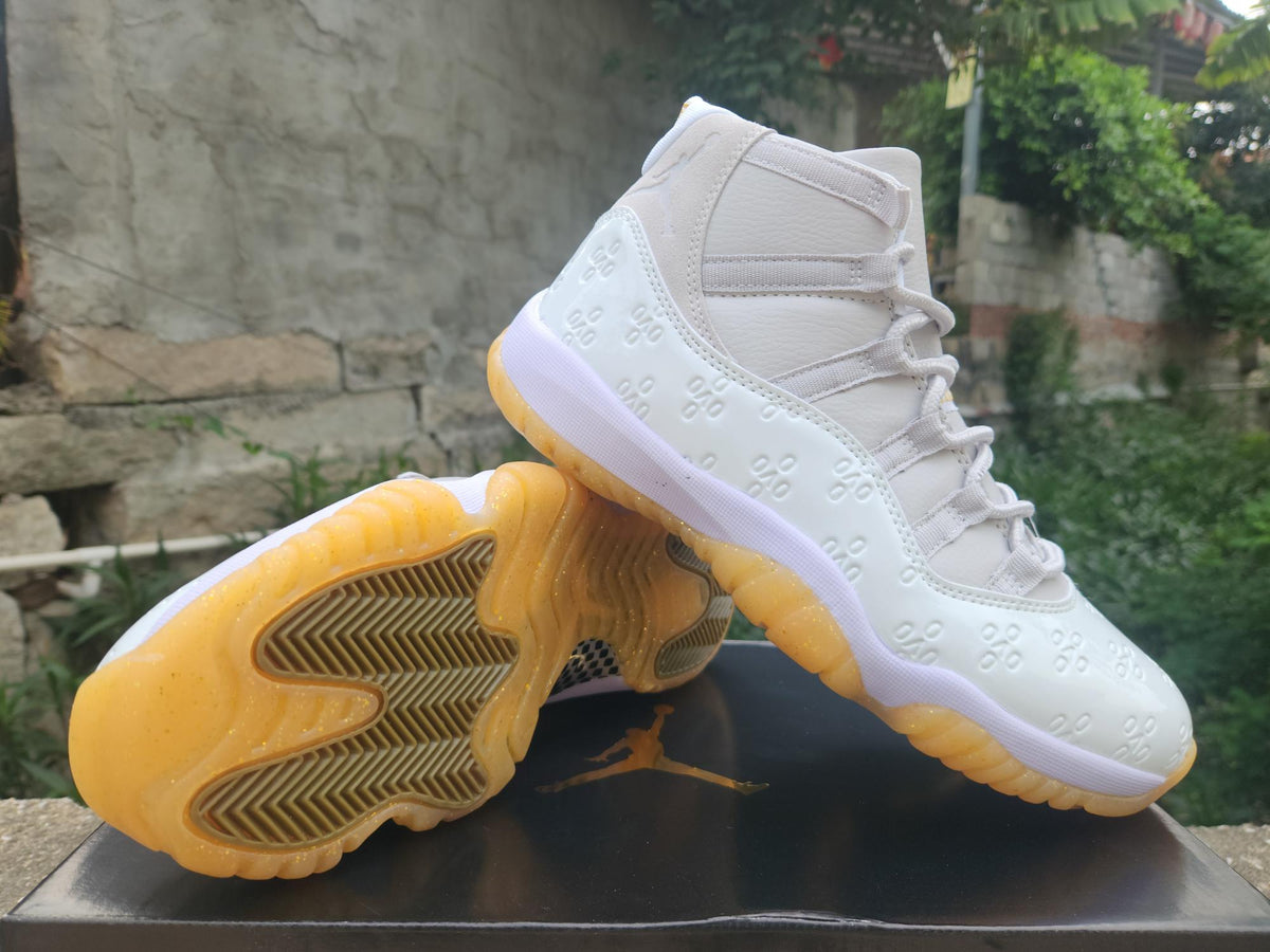 Air Jordan 11 Retro High-Frequency White and Light Yellow Sneakers