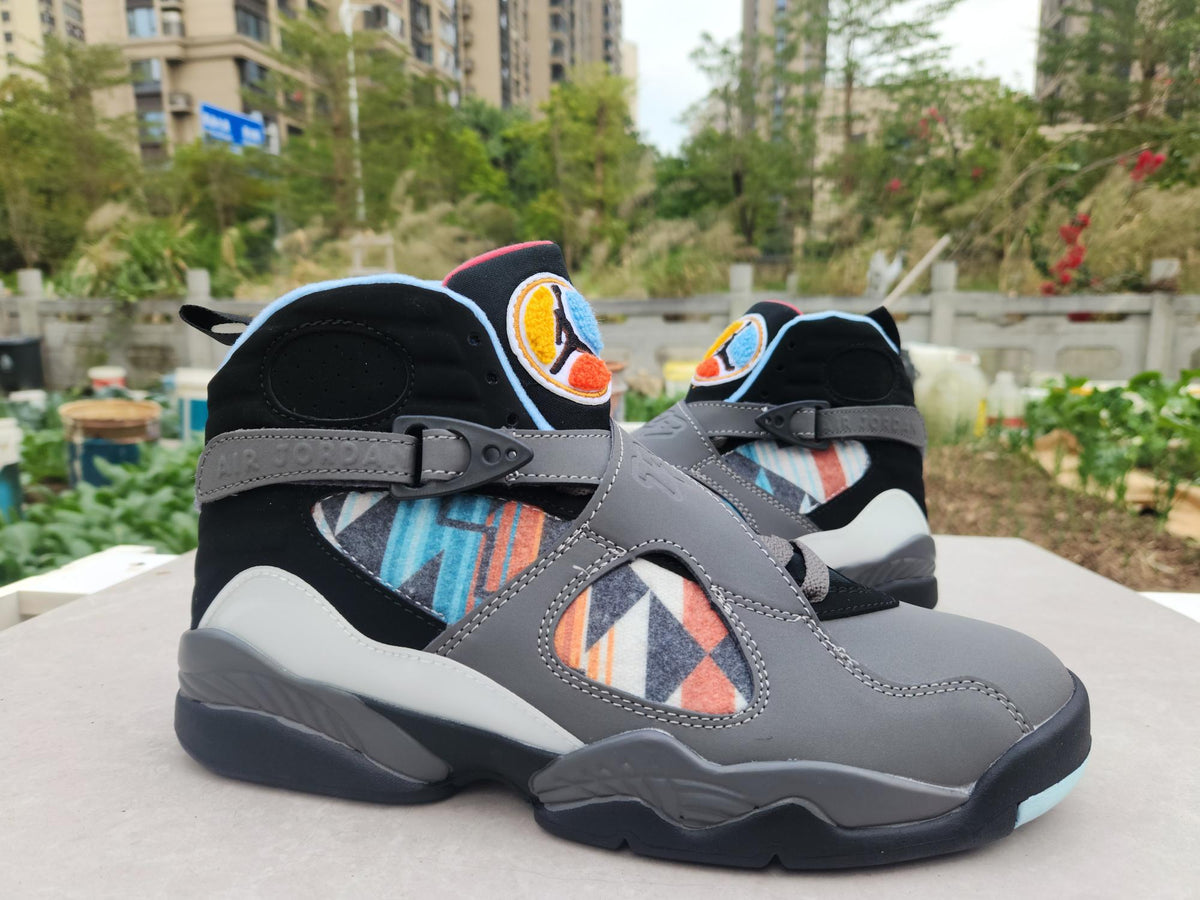 Air Jordan 8 Grey Black and Jade Sneakers