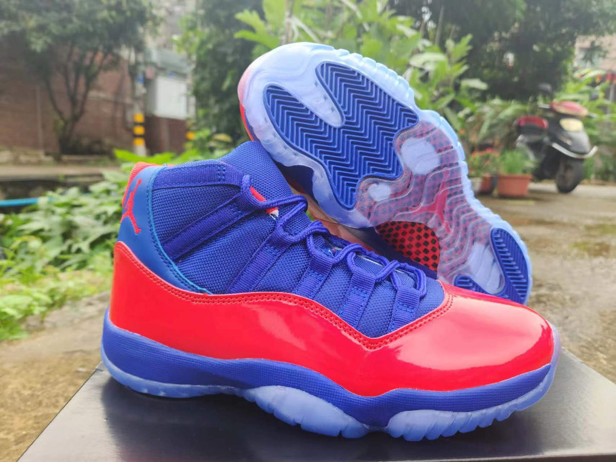 Air Jordan 11 Red and Royal Blue Sneakers