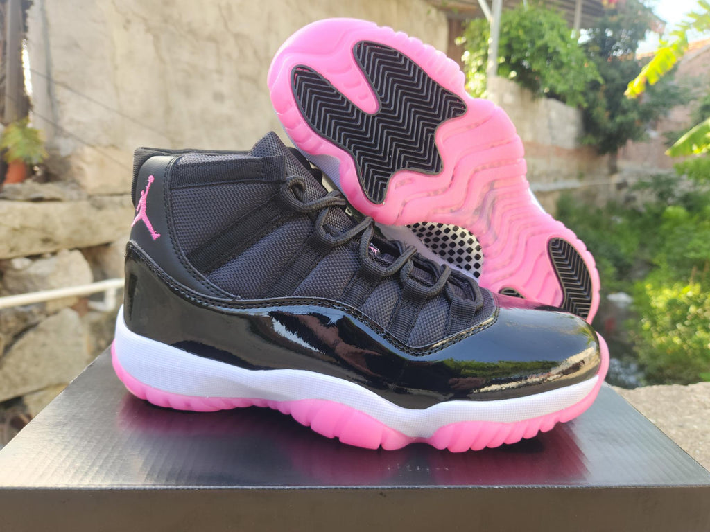 Air Jordan 11 Retro Black and Rose Red Sneakers