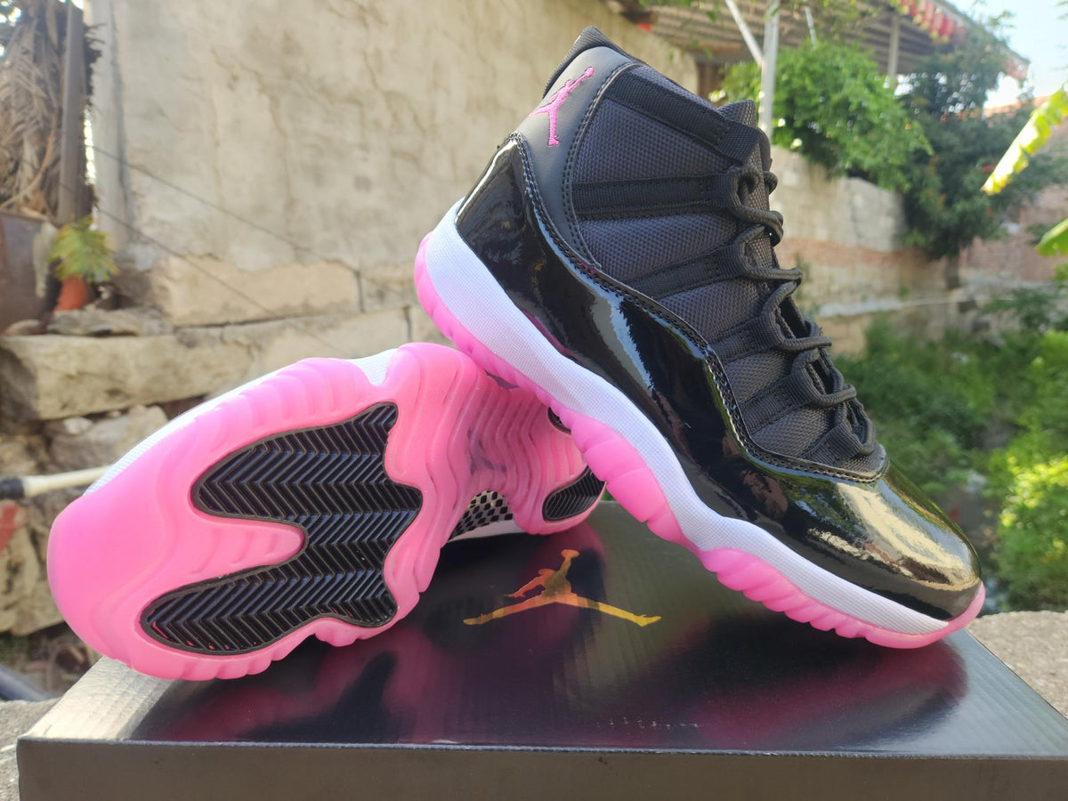 Air Jordan 11 Retro Black and Rose Red Sneakers