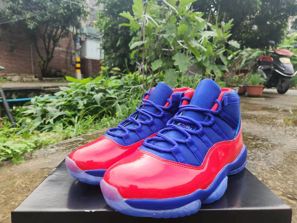 Air Jordan 11 Red and Royal Blue Sneakers