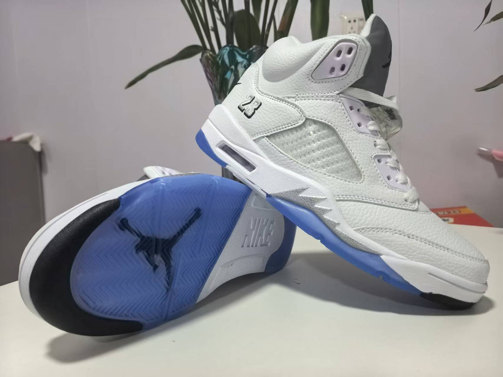 Air Jordan 5 Retro White Metallic Silver Basketball Shoes Men's & Women's (EU 36–47)