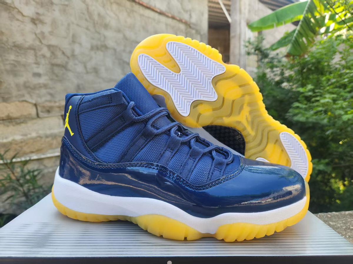 Jordan 11 Dark Blue and Yellow Sneakers