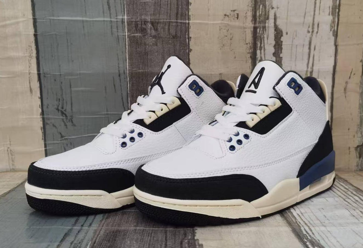 Air Jordan 3 Retro Shoes - White/Grey/Blue