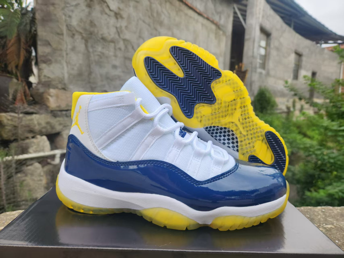 Air Jordan 11 White Blue Yellow Sneakers