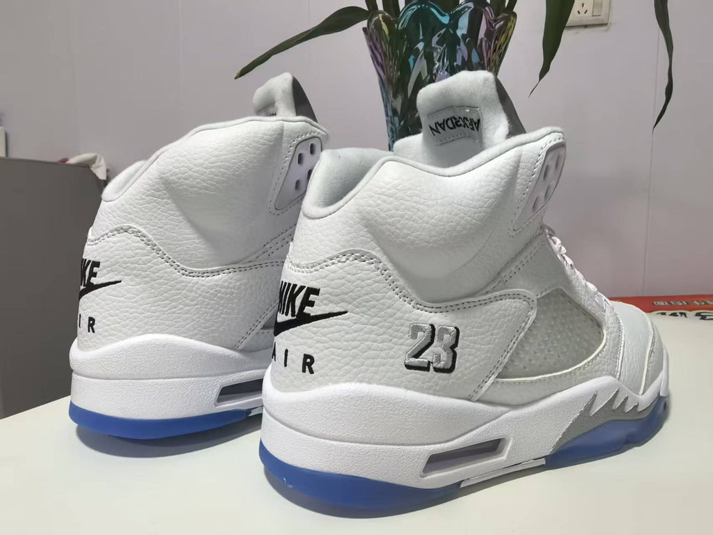 Air Jordan 5 Retro White Metallic Silver Basketball Shoes Men's & Women's (EU 36–47)