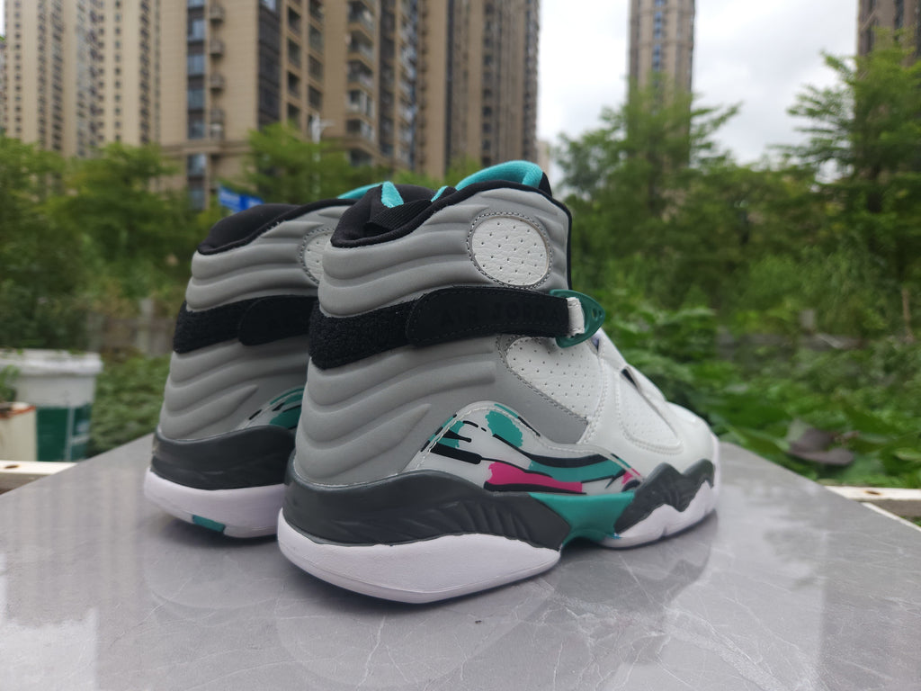 Air Jordan 8 Retro White Grey and Green Sneakers