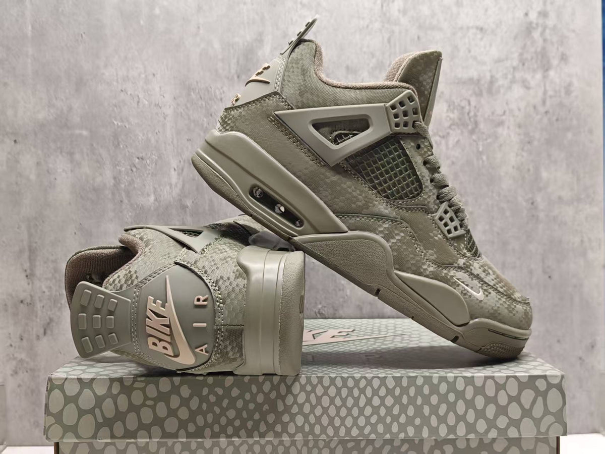 Air Jordan 4 Retro "Military Mamba" Custom Olive Black Basketball Shoes (EU 36–47.5, Half Sizes)
