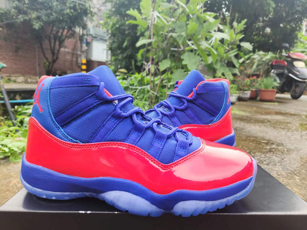 Air Jordan 11 Red and Royal Blue Sneakers