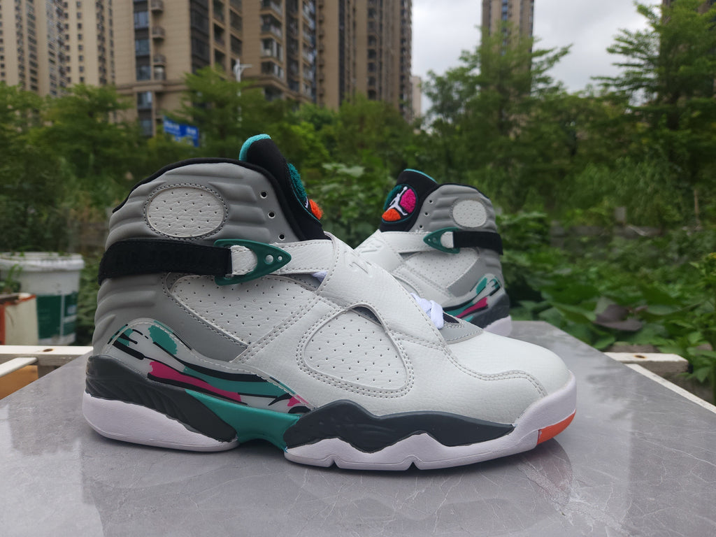 Air Jordan 8 Retro White Grey and Green Sneakers