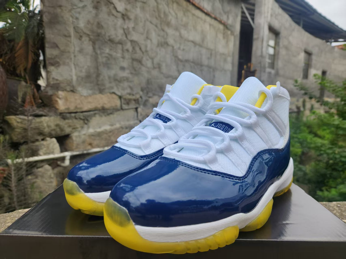 Air Jordan 11 White Blue Yellow Sneakers