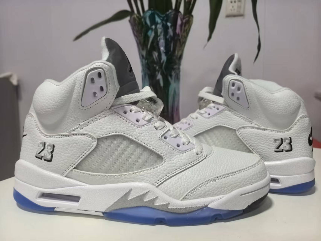 Air Jordan 5 Retro White Metallic Silver Basketball Shoes Men's & Women's (EU 36–47)